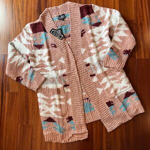 New NWT Angie Aztec Print Sweater Knit Cardigan Long Boho Western Sz Medium